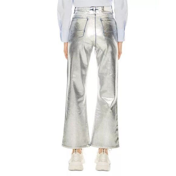 Sandro Roland High-Rise Flared Painted Jeans Silver Size FR 36/ US 4 - Picture 2 of 8